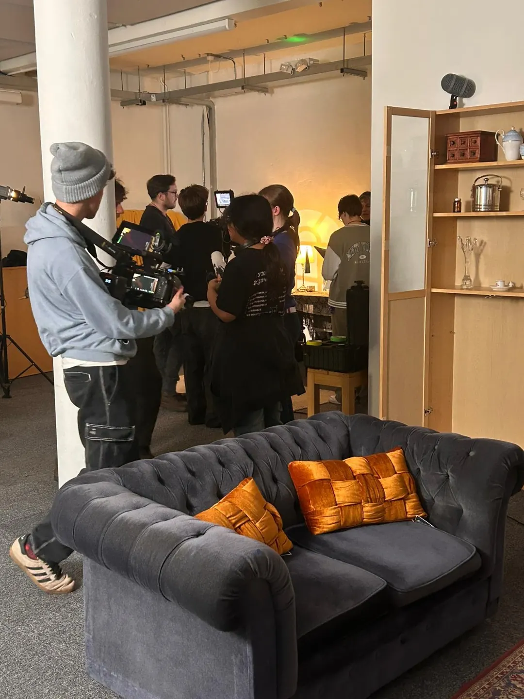 Crew setting up in the lounge set