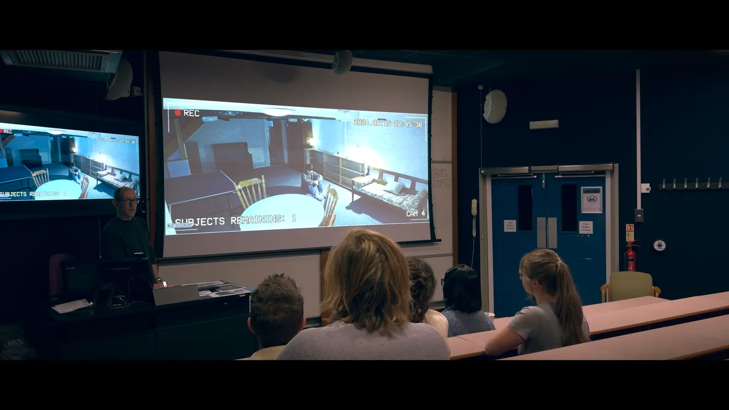 Filming the lecture theatre scene