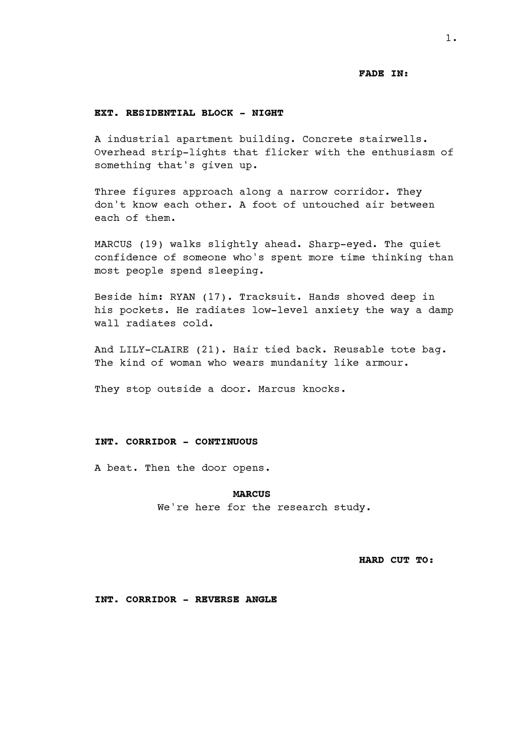 Screenplay page 1