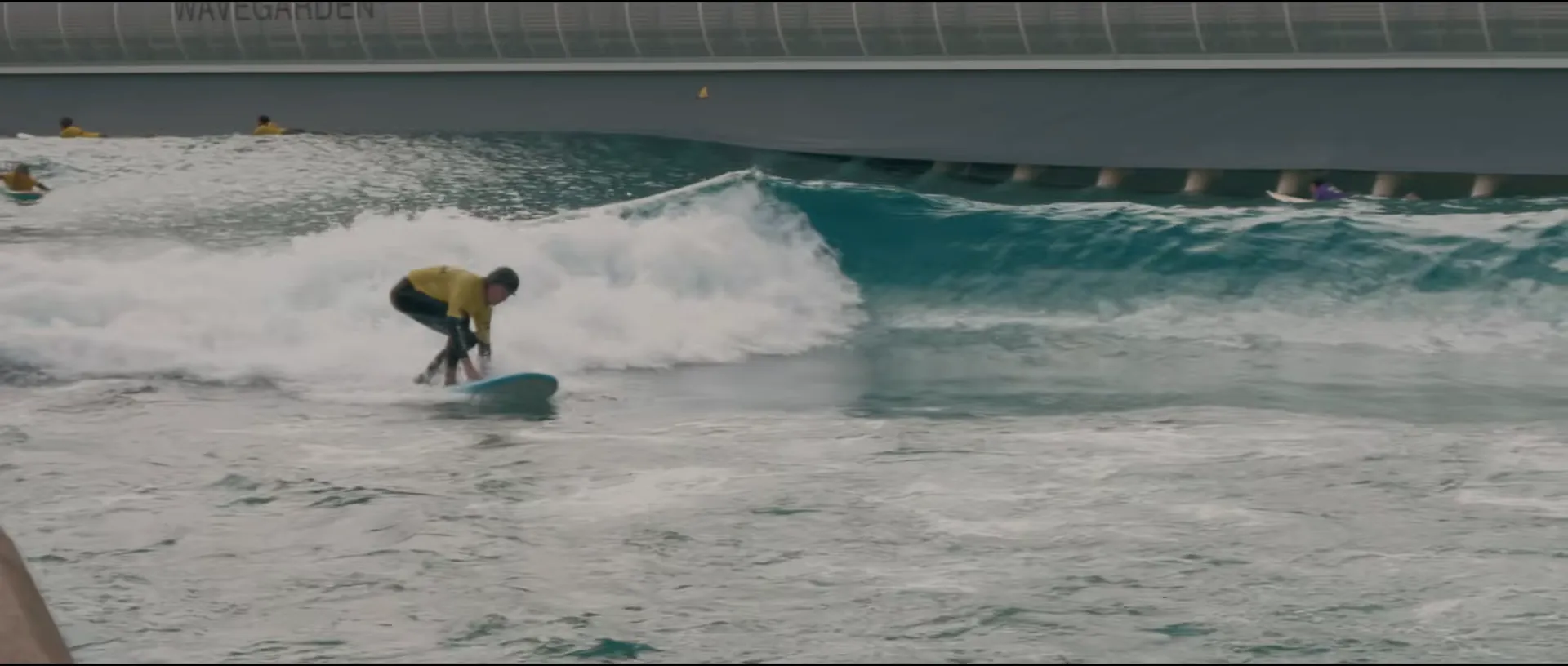 Rowan riding a wave at The Wave, Bristol