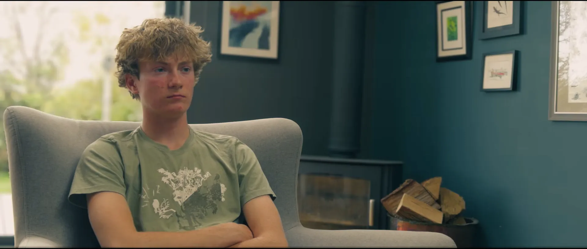 Rowan in an armchair during the interview at home
