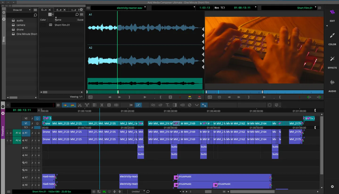 Avid timeline with effects
