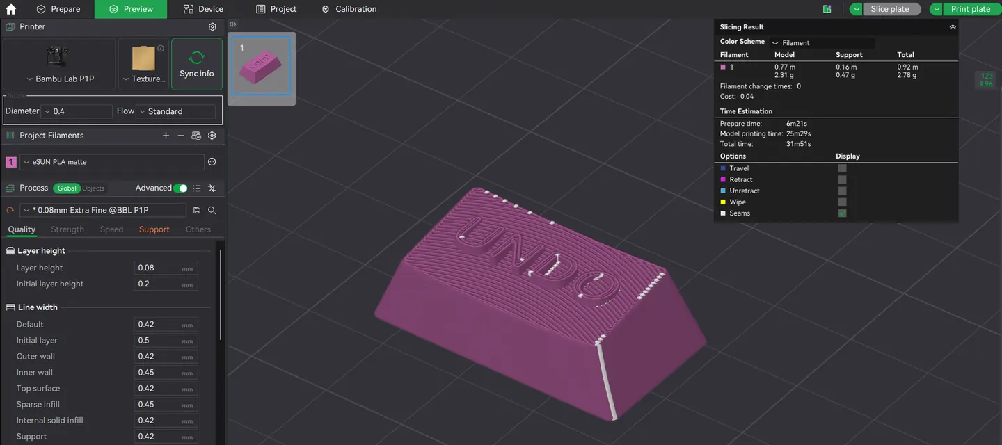The key in Bambu Studio ready to print