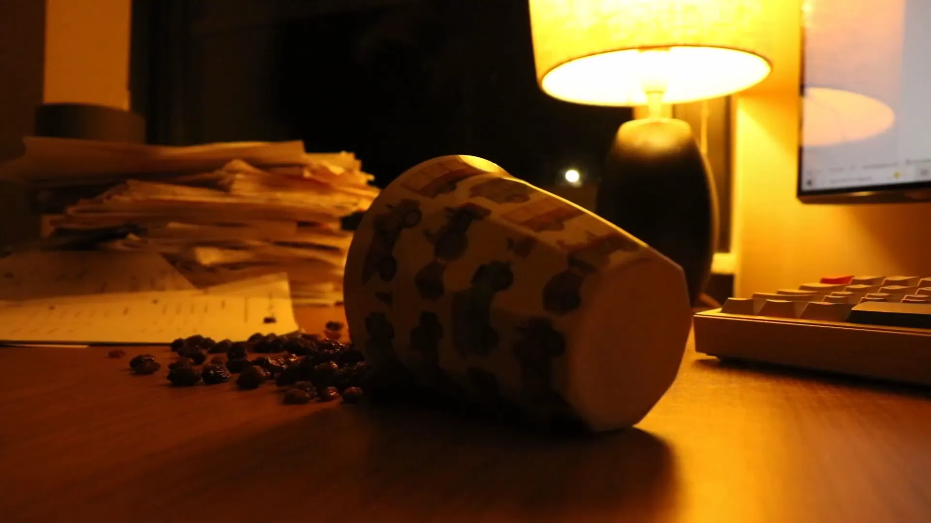 Spilled cup on the desk