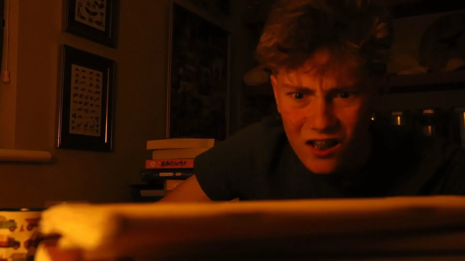 The boy's reaction after the final undo